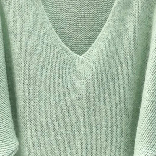 Mohair Blend V-Neck Sweater  - Pale Mint Green | Putti Fine Fashions 