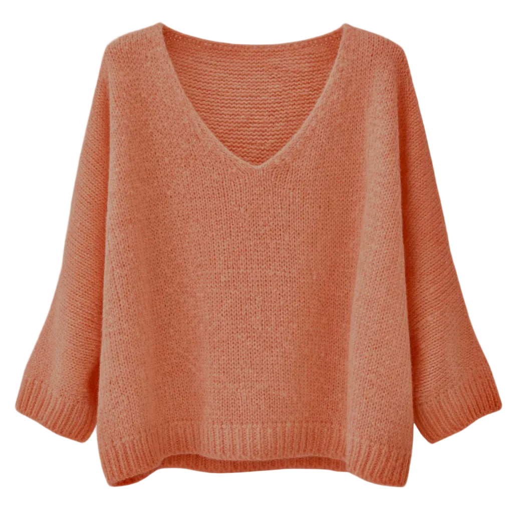 Mohair Blend V-Neck Sweater - Peach | Putti Fine Fashions 