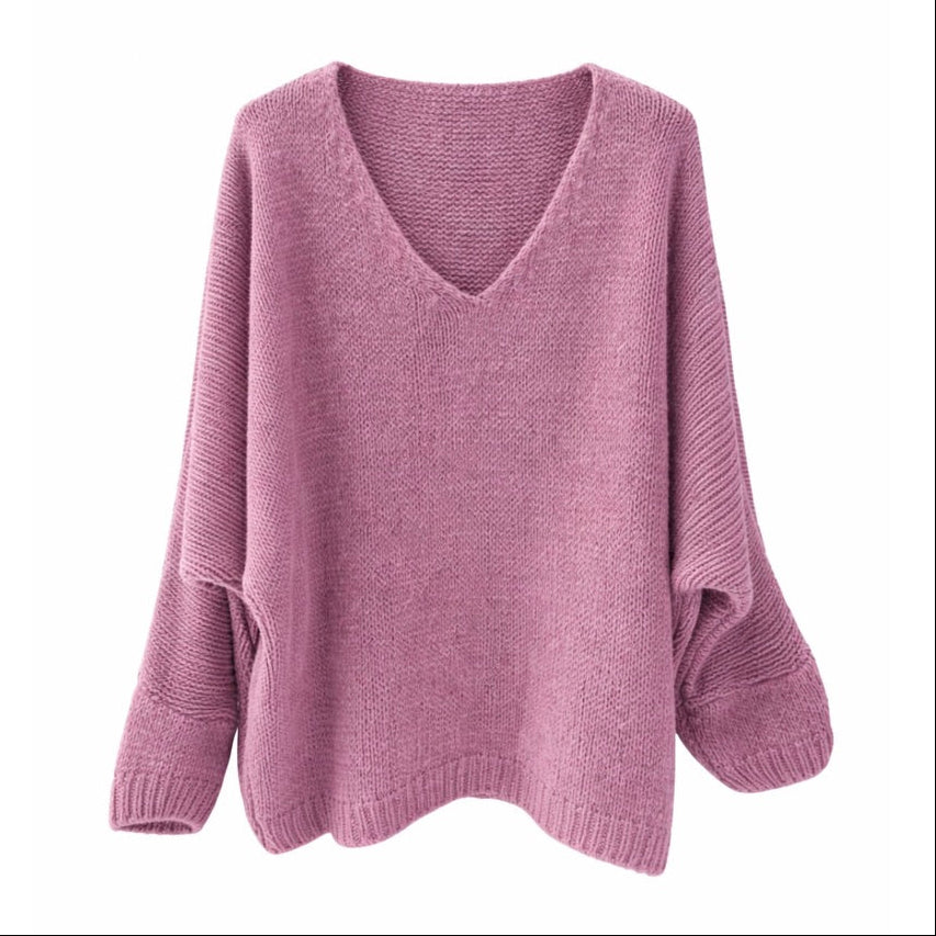 Mohair Blend V-Neck Sweater  - Rose - Pink Putti Fine Furnishings