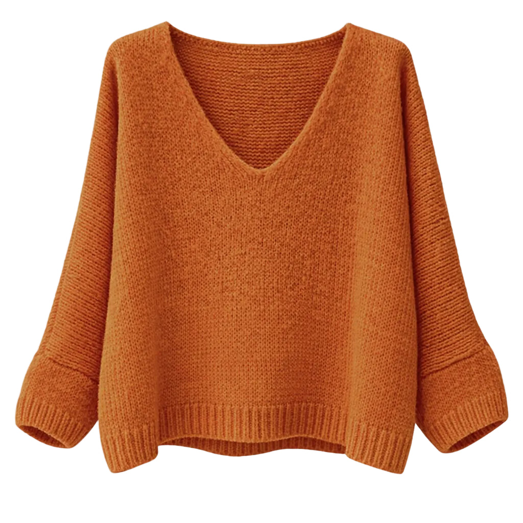 Mohair Blend V-Neck Sweater - Vibrant Orange