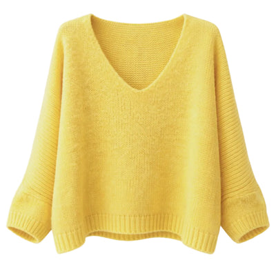 Mohair Blend V-Neck Sweater - Yellow | Putti Fine Fashions
