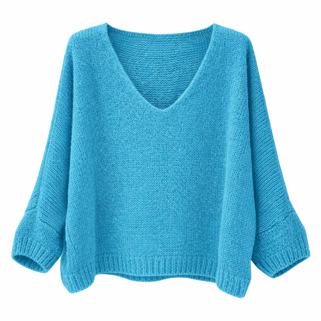 Mohair Blend V-Neck Sweater - turquoise Putti Fine Fashions