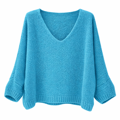 Mohair Blend V-Neck Sweater - turquoise Putti Fine Fashions
