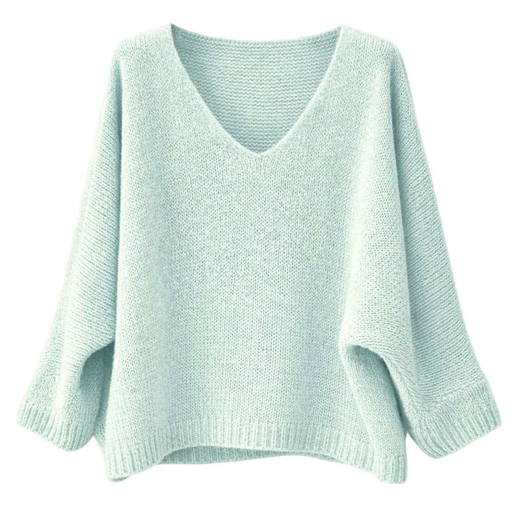 Mohair Blend V-Neck Sweater  - Pale Aqua | Putti Fine Fashions 