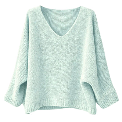 Mohair Blend V-Neck Sweater  - Pale Aqua | Putti Fine Fashions