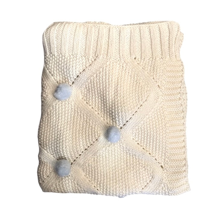 Mud Pie Classic Pom Pom Baby Blanket - Blue