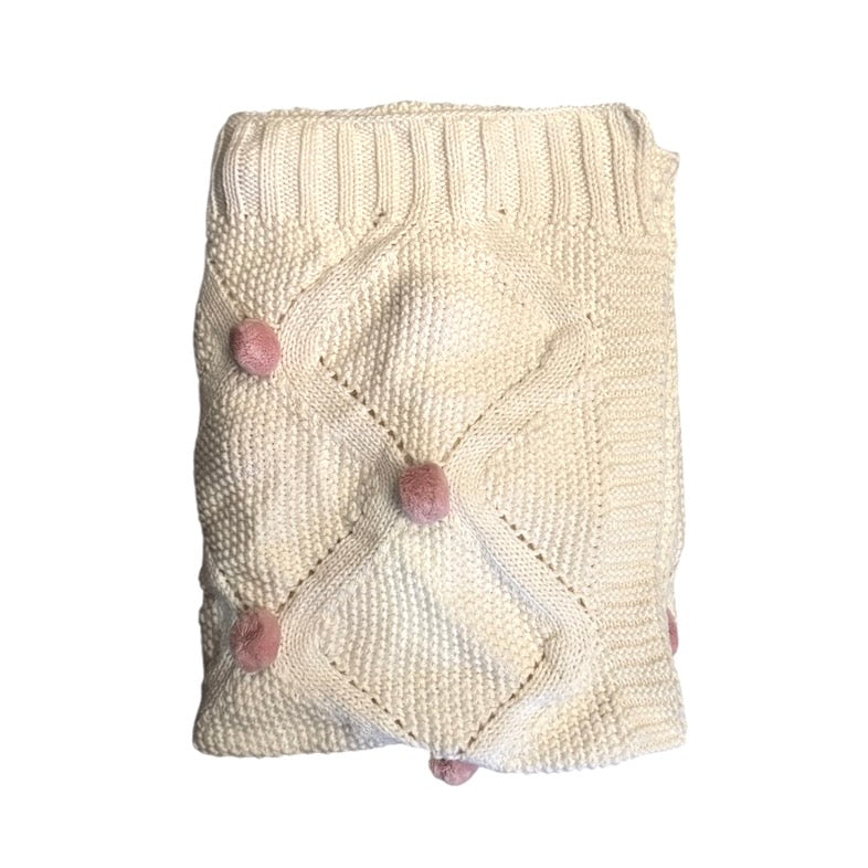 Mud Pie Classic Pom Pom Baby Blanket - Pink