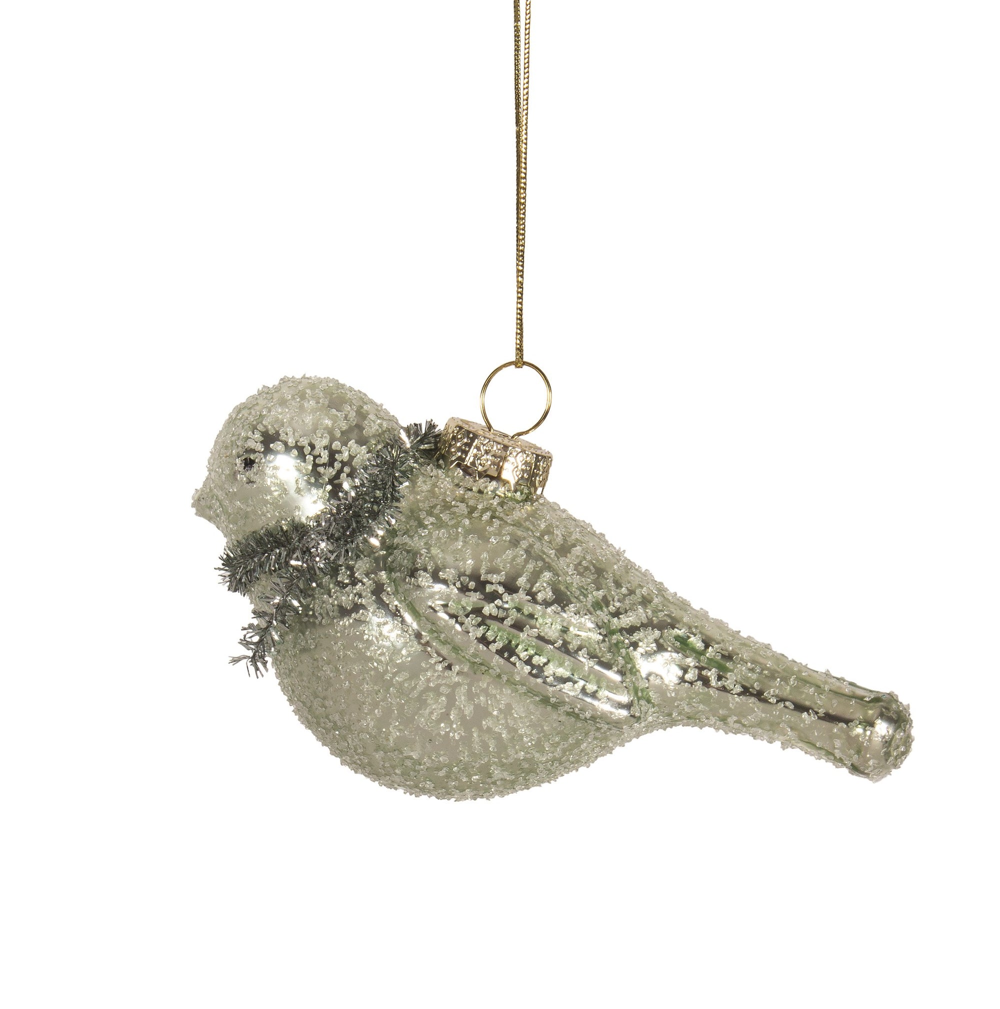 Pale Aqua Glass Bird with Tinsel