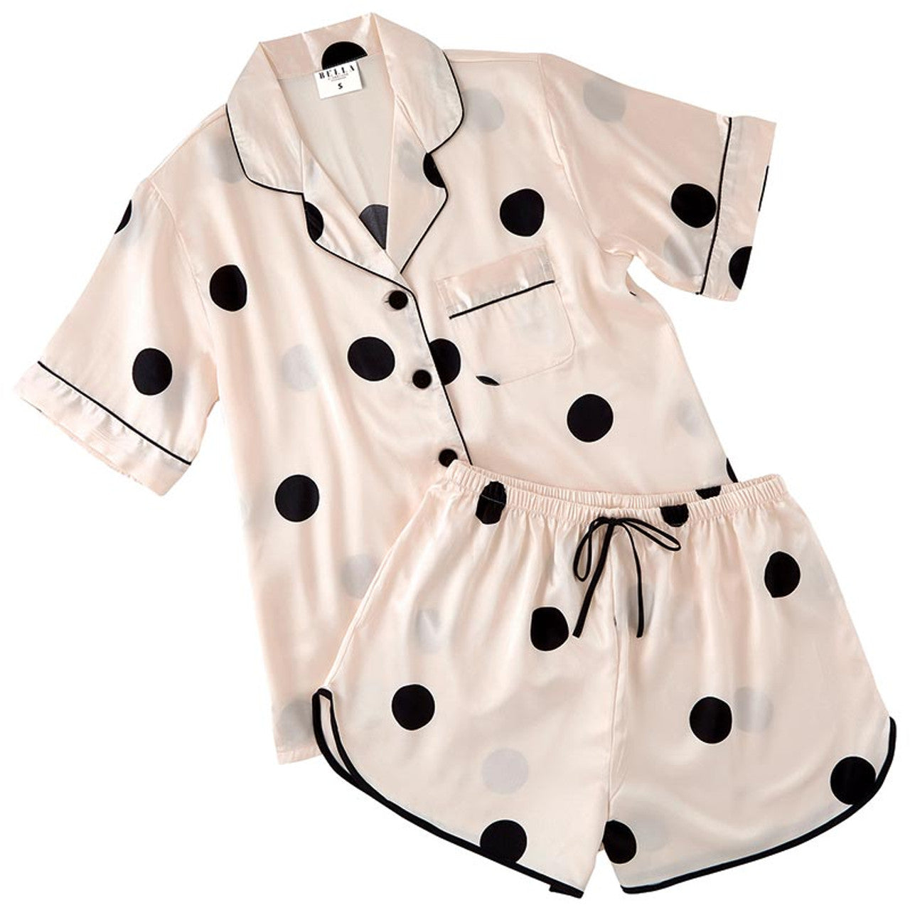 Polka Dot Satin Short PJ Set - Blush Pink