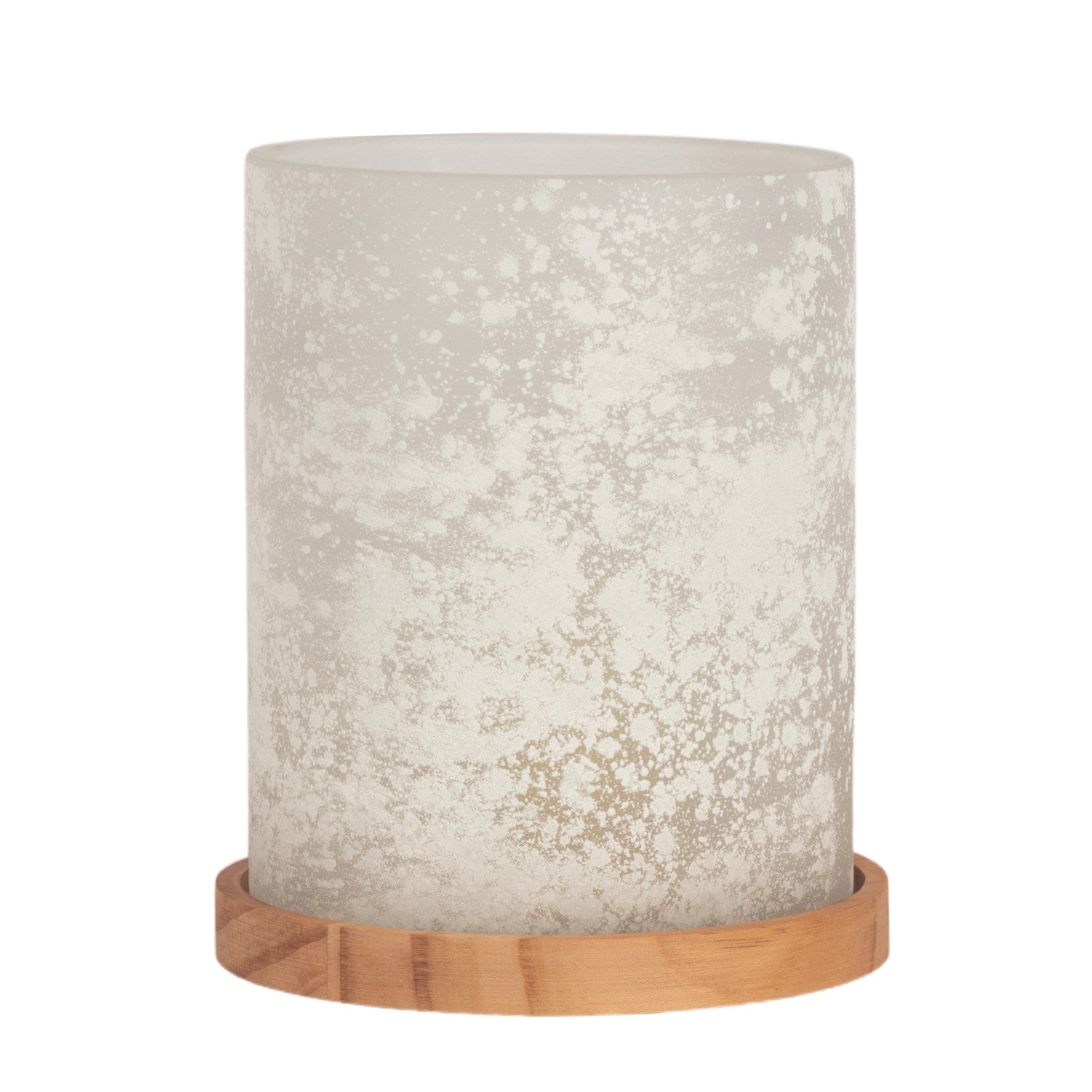 Frosted Candle Hurricane on Wood Base - Medium