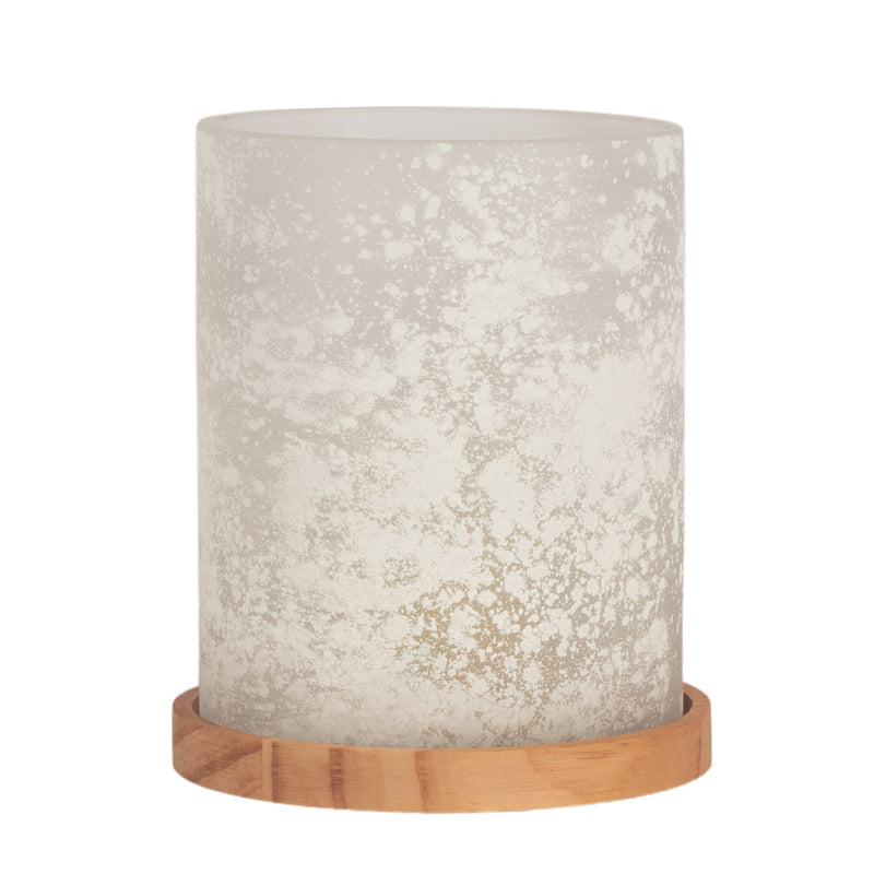 Frosted Candle Hurricane on Wood Base - Medium