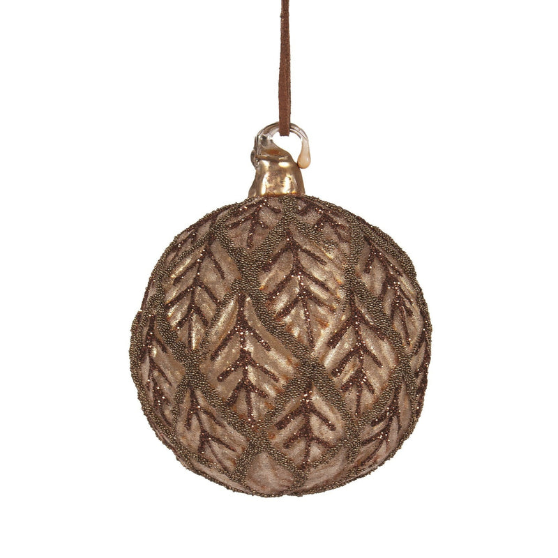 Brown Leaves Glass Ball Ornament