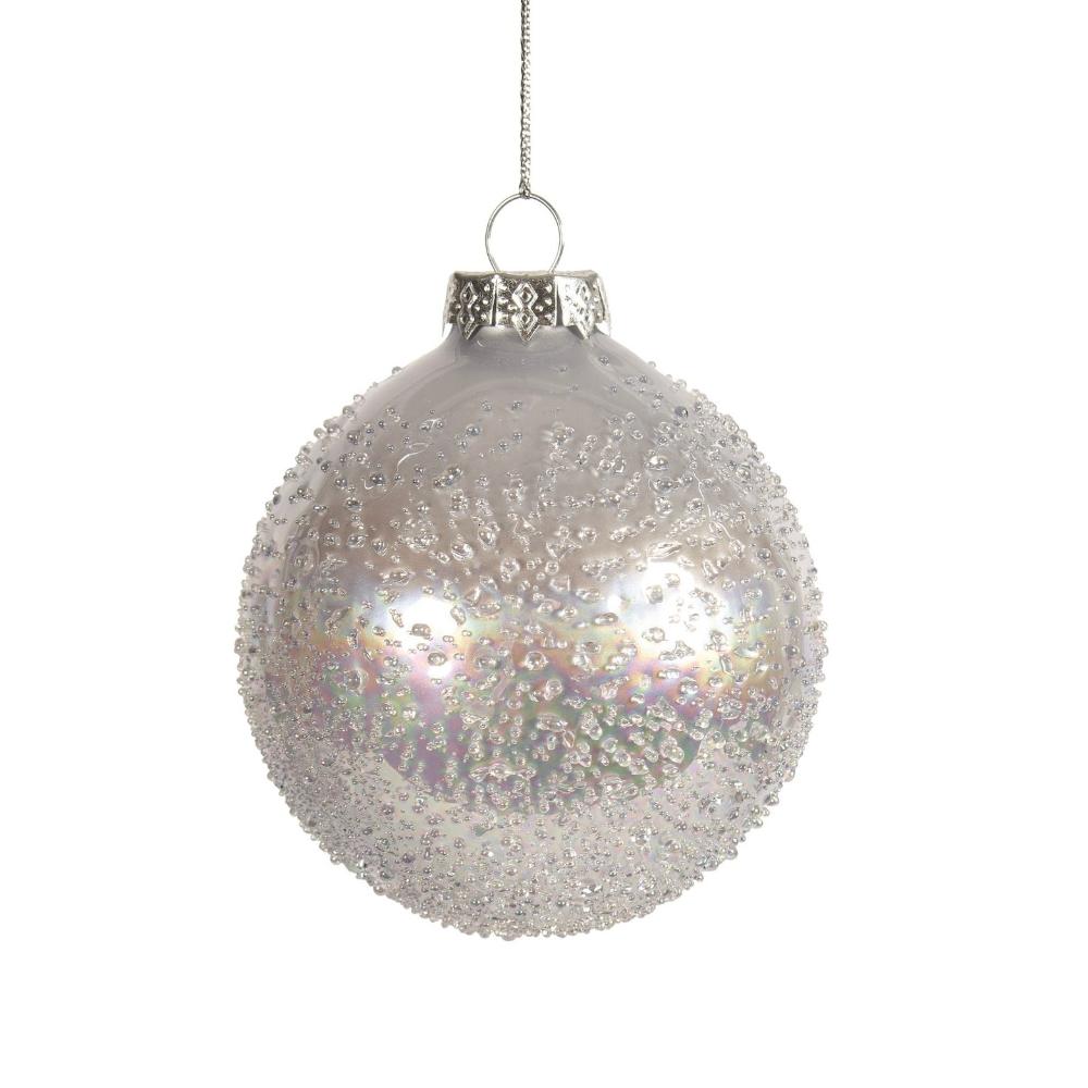 Silver with All Over Clear Beads Glass Ball Ornament  | Putti Christmas Decorations 