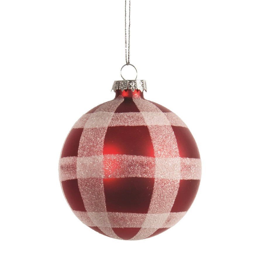Matte Red Plaid Glass Ball Ornament | Putti Cristmas Decorations 
