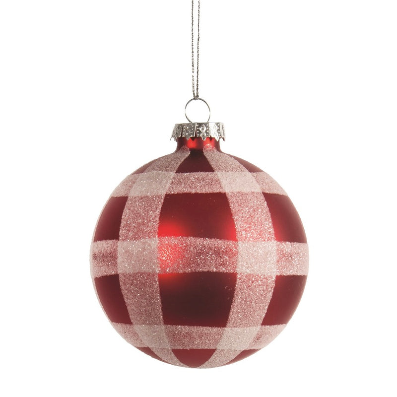 Matte Red Plaid Glass Ball Ornament | Putti Cristmas Decorations 