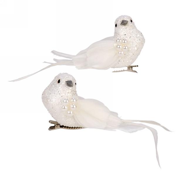 White Feather Clip Bird with Pearls | Putti Celebrations Canada 