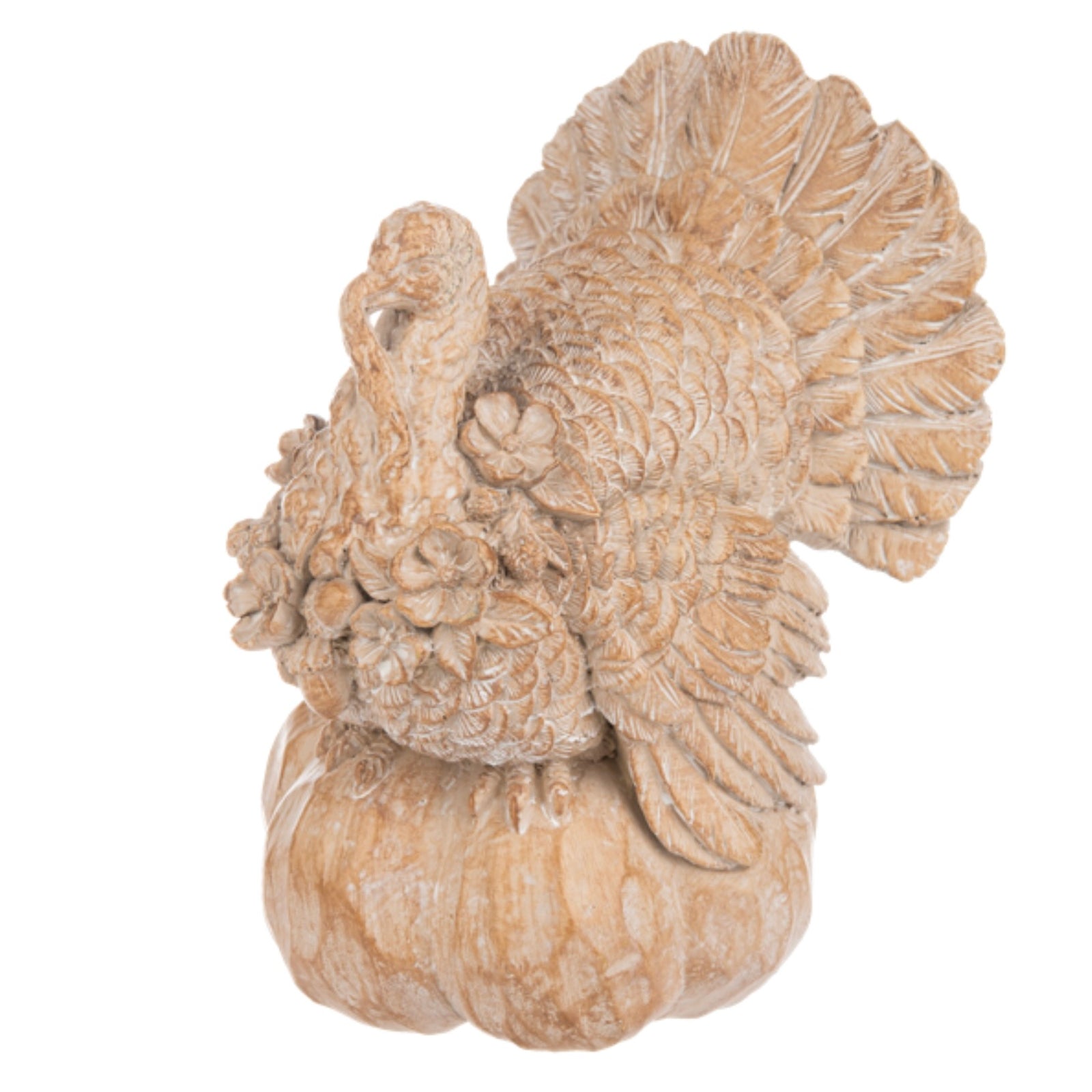 Natural Resin Turkey on Pumpkin Figurine