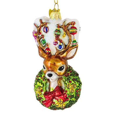Noble Gems Deer with Wreath Glass Ornament | Putti Christmas Canada