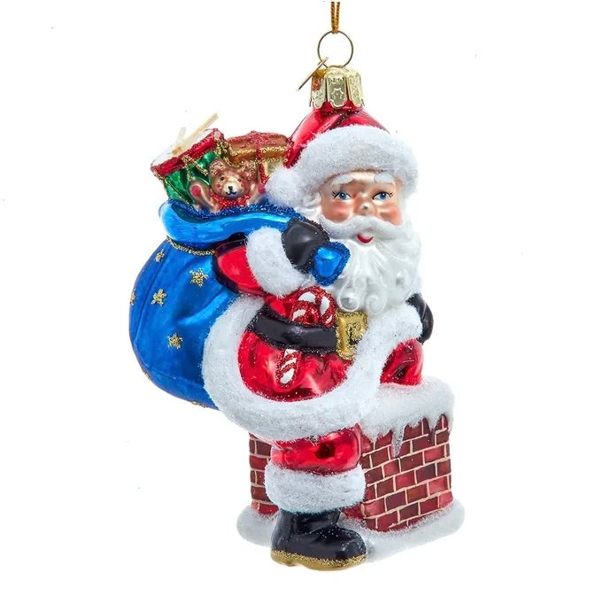 Noble Gems Santa in Chimney Glass Ornament  | Putti Christmas Canada 
