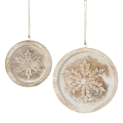 Round Wooden Snowflake Ornaments