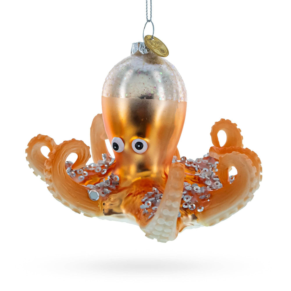 Orange Octopus Glass Ornament | Putti Christmas Decorations 