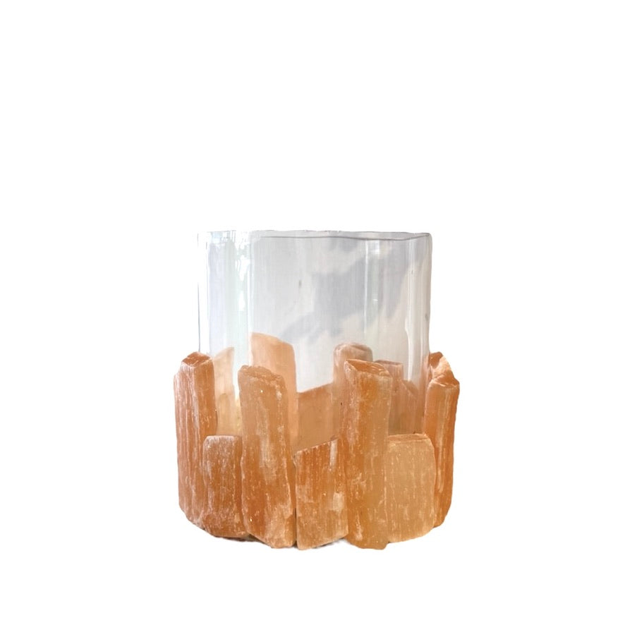 Orange Selenite Candle Holder -Small