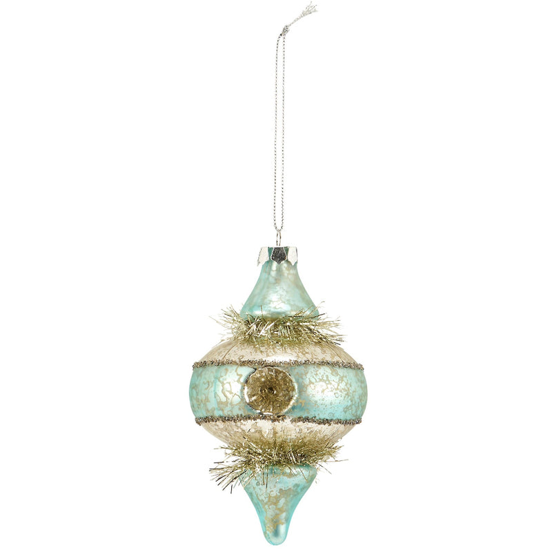 Aqua Vintage Style Reflector Glass Finial Christmas Ornament  | Putti Christmas Decorations 