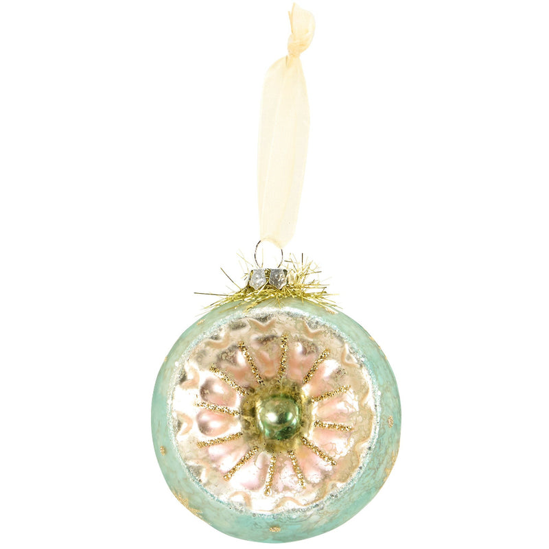 Aqua Vintage Style Reflector Glass Ball Christmas Ornament | Putti Christmas Decorations 