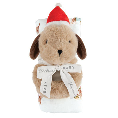 Swaddle Blanket - Plush Dog Rattle | Le Petite Putti