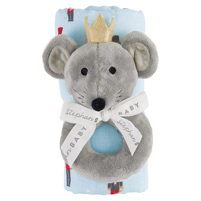 Swaddle with Plush Rattle - Mouse King | Le Petite Putti