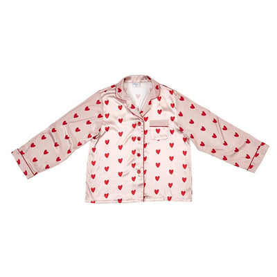 Pink with Red Hearts Satin Pajamas  | Putti Fine Fashions