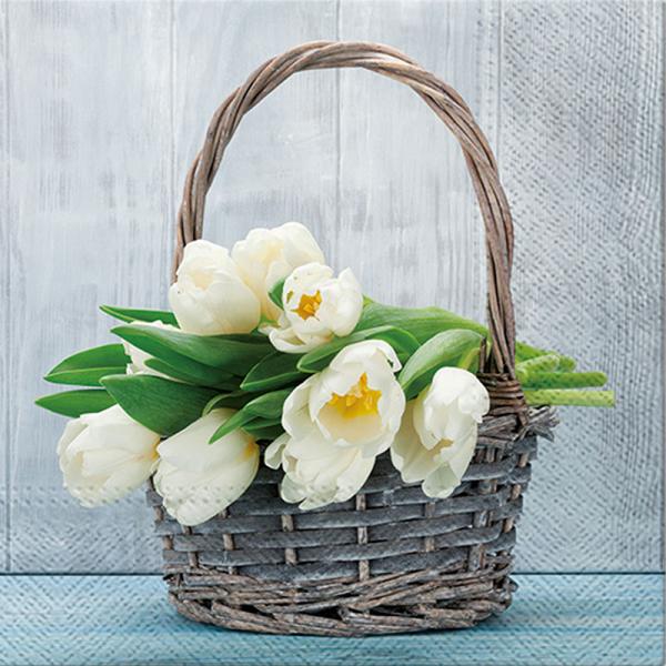 Flowers in a Basket Paper Napkins - Lunch  | Putti Fine Furnishings 