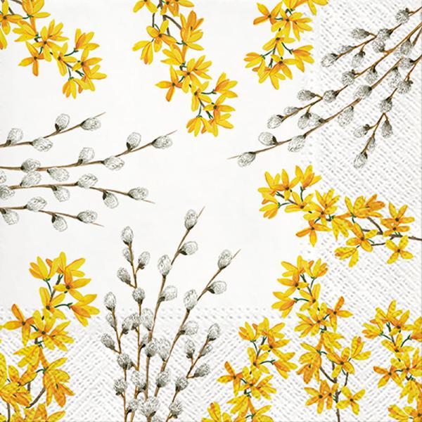 White and Yellow Foliage Paper Napkins - Lunch