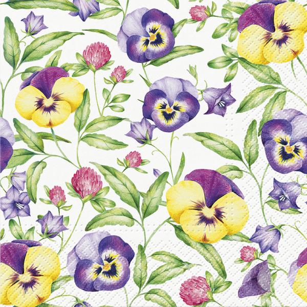 Purple and Yellow Pansies Paper Napkins - Lunch | Putti Fine Furnishings 