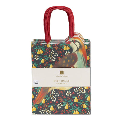 Partridge & Pear Paper Gift Bags - 8 Pack | Putti Christmas Celebrations