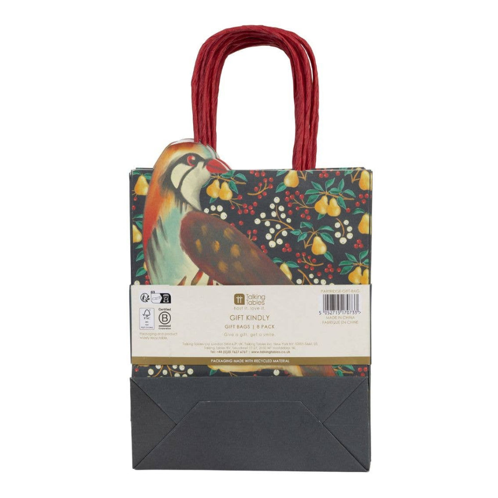 Partridge & Pear Paper Gift Bags - 8 Pack | Putti Christmas Celebrations