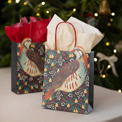 Partridge & Pear Paper Gift Bags - 8 Pack | Putti Christmas Celebrations