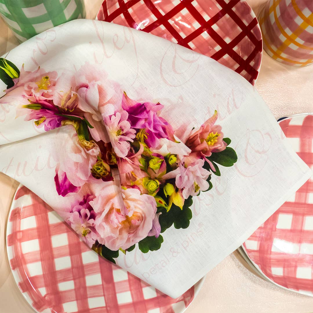 Linen Tea Towel Aquilegia & Rose Dress Linen Tea Towel | Putti Fine Furnishings