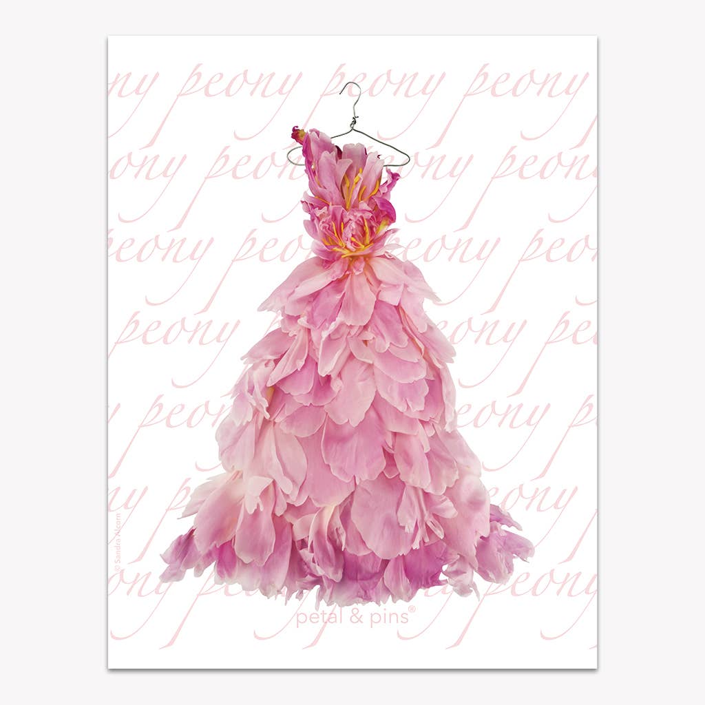 Petal & Pins Linen Tea Towel Pink Peony Design | Putti Fine Furnishings 