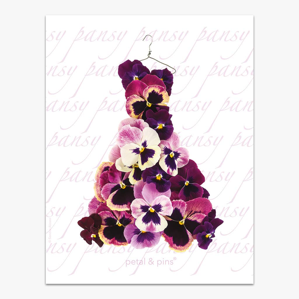 Petal & Pins Linen Tea Towel Pink & Purple Pansy Design | Putti Fine Furnishings