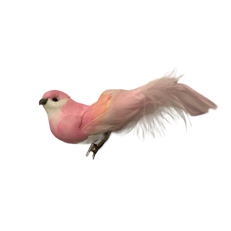 Pink and White Feather Bird with Clip
