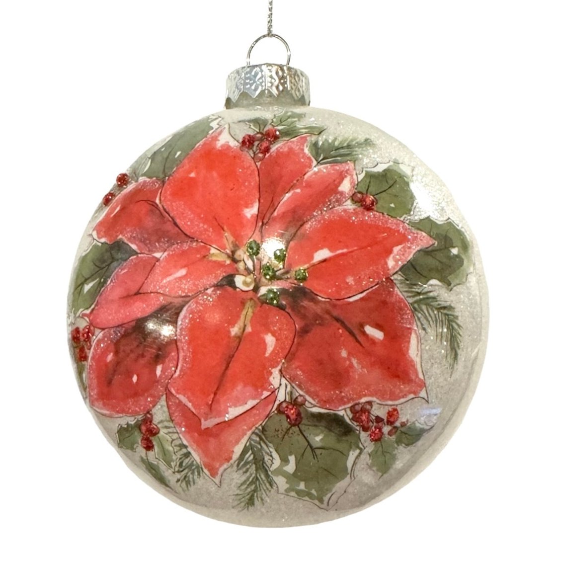 Red Ponsettia Glass Ball Ornament. | Putti Christmas 