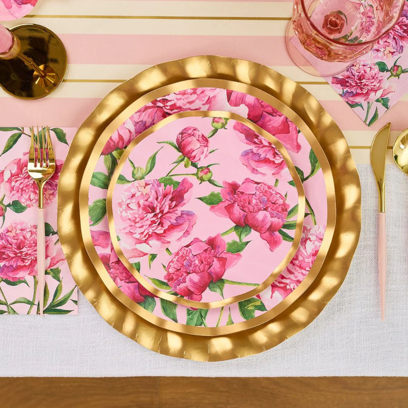 Pink Peonies Wavey Paper Side Plate  | Putti Party Supplies 