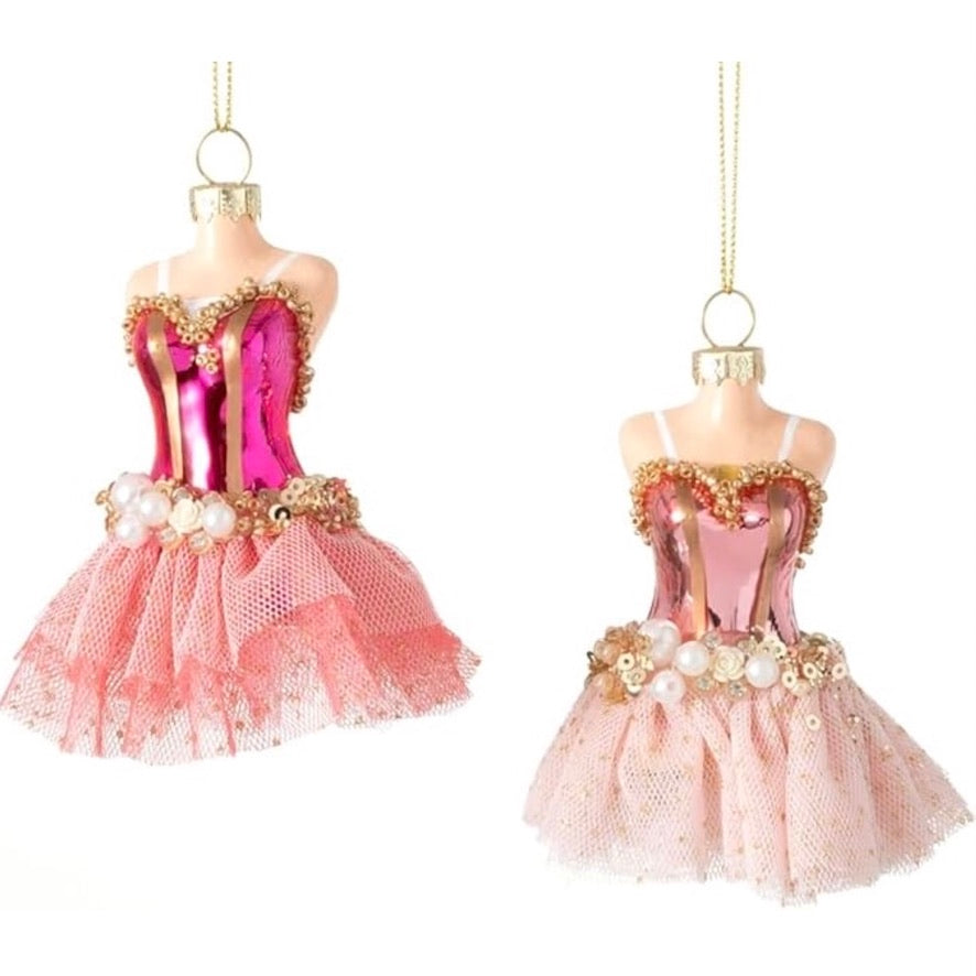 Pink Ballet Dress with Pearls Glass Ornament | Putti Christmas Decorations 
