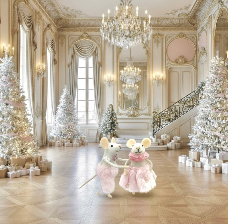 "Pink Fur Farah" Felt Mouse Ornament  | Putti Decorations 