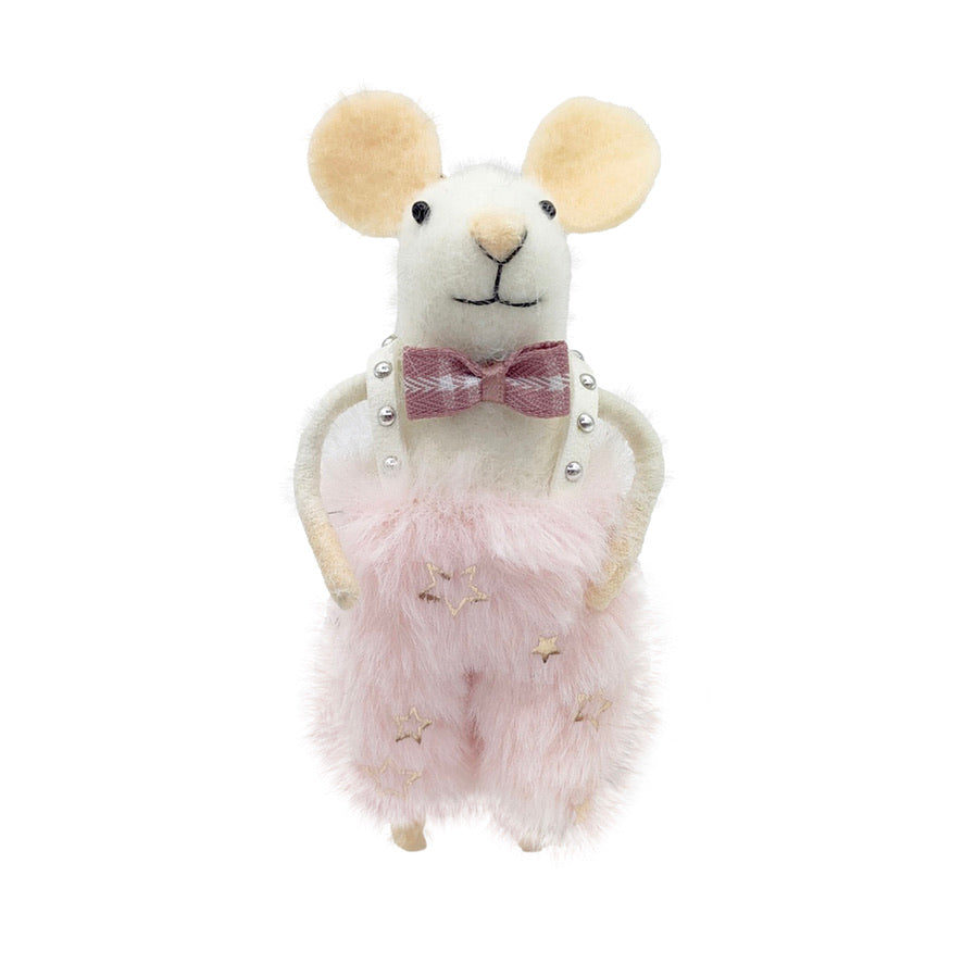 "Pink Fur Frank" Felt Mouse Ornament  | Putti Decorations 