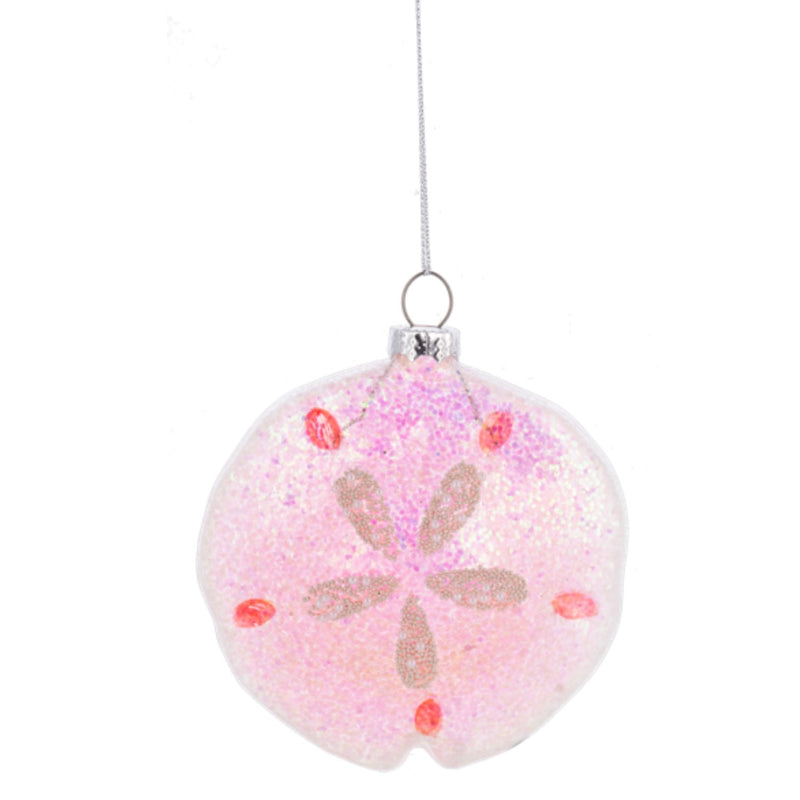 Pink Glittered Sand Dollar Glass Ornament