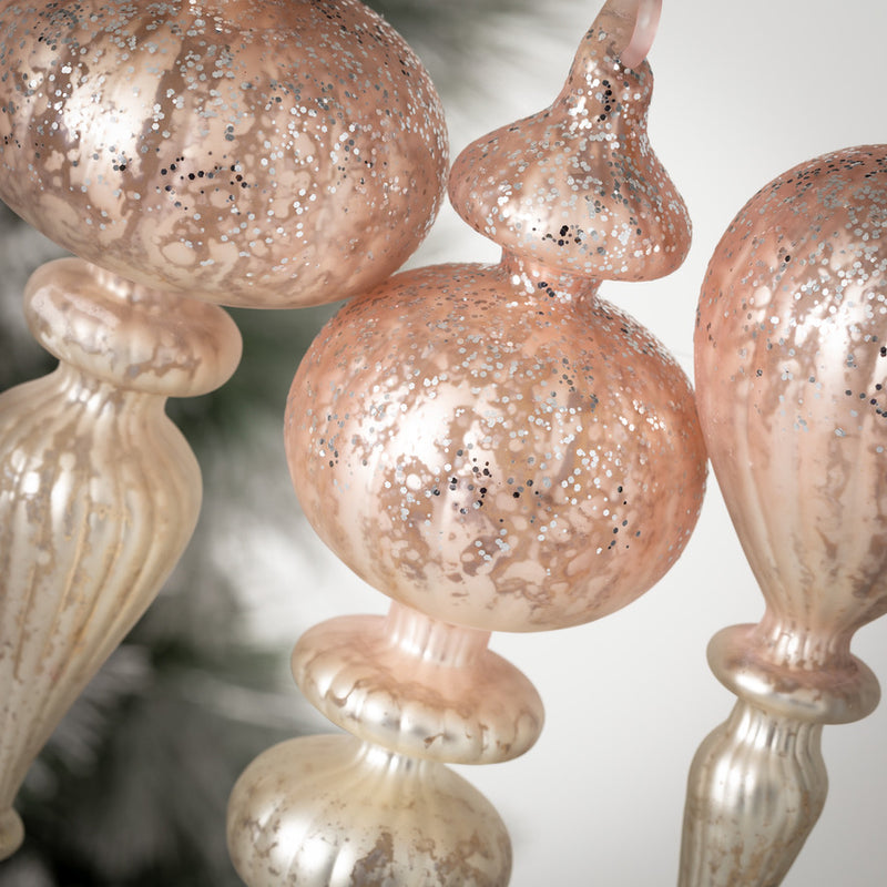 Pink Mercury Glass Finial Ornament  | Putti Christmas Decorations 