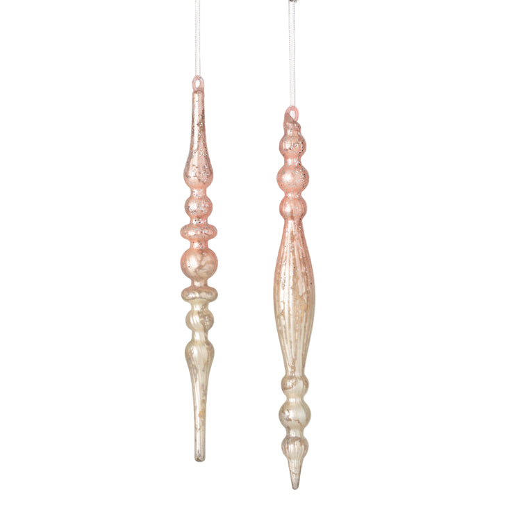 Pink Mercury Glass Slim Finial Ornament  | Putti Christmas Decorations 