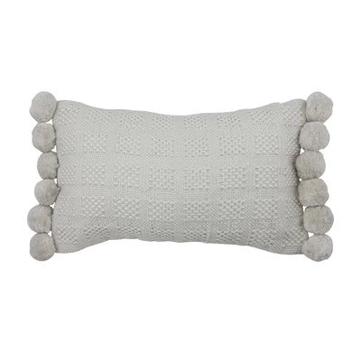 Natural Woven Pom Pom Indoor/Outdoor Pillow